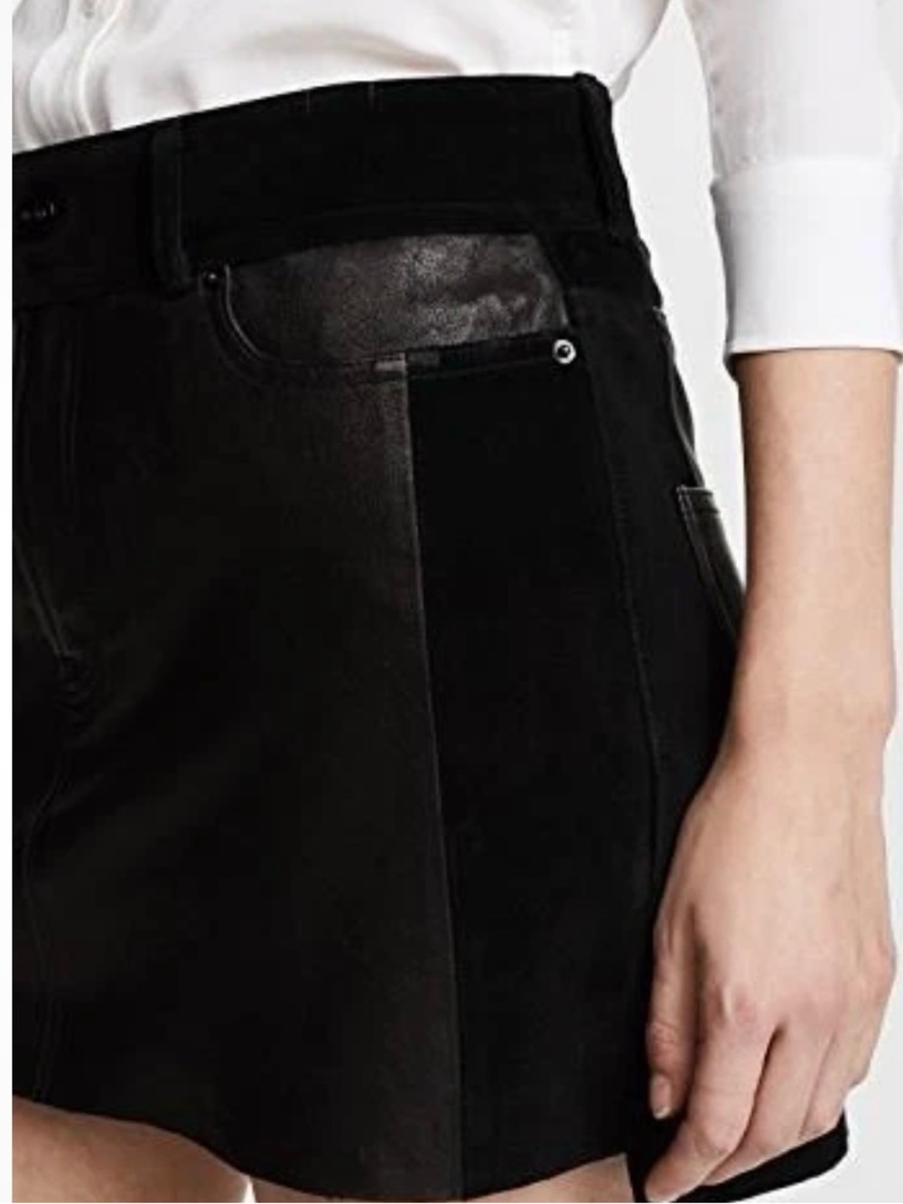 Frame Black Leather and Suede Mixed Media Mini Skirt